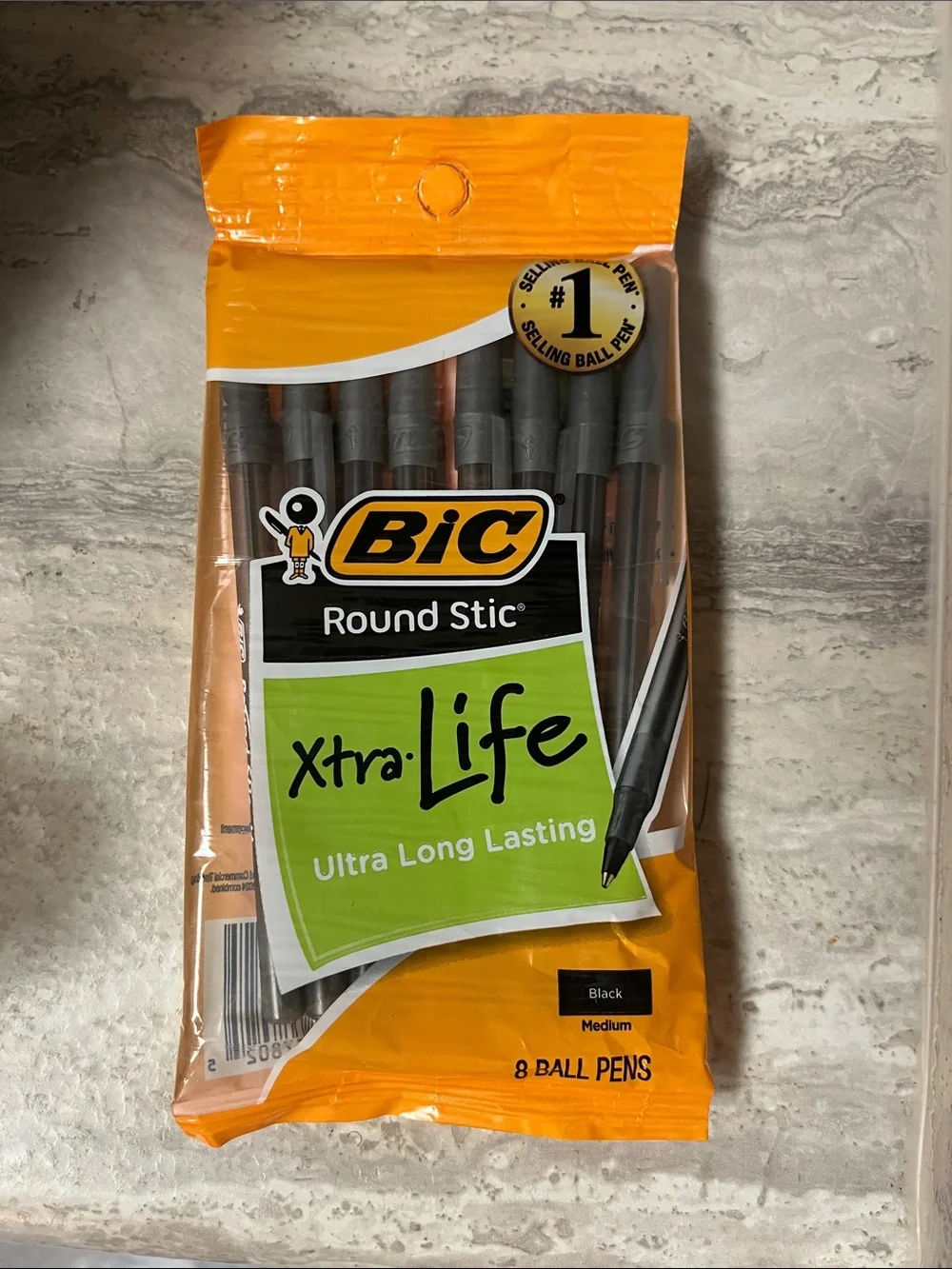 BIC Round Stic Xtra Life Ballpoint Pens - Black (8 Pack)